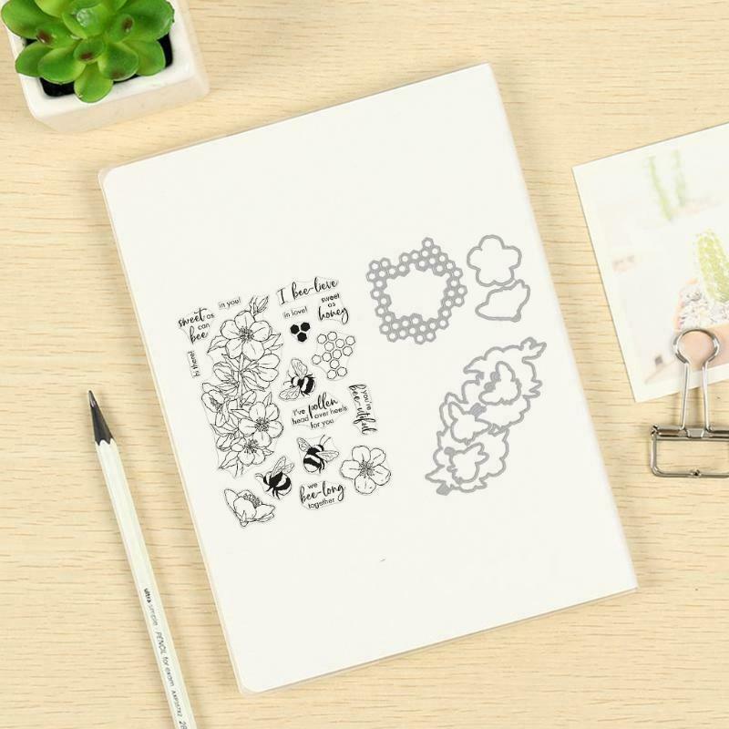 Flower Bee Seal Stamp with Cutting Dies Stencil Set DIY Scrapbooking Embossing