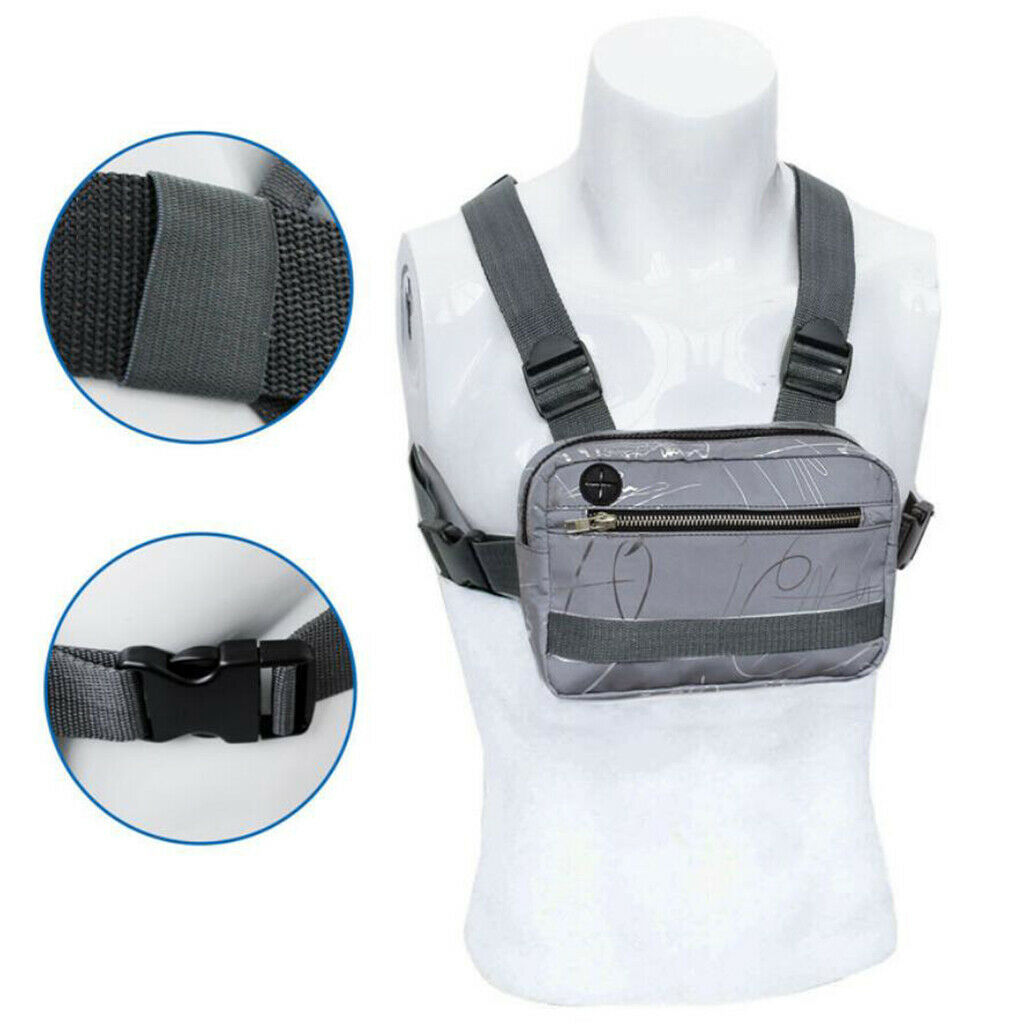 Waterproof Oxford Chest Bag Phone Water Bottle Holder Pouch Adjustable Gym Gray