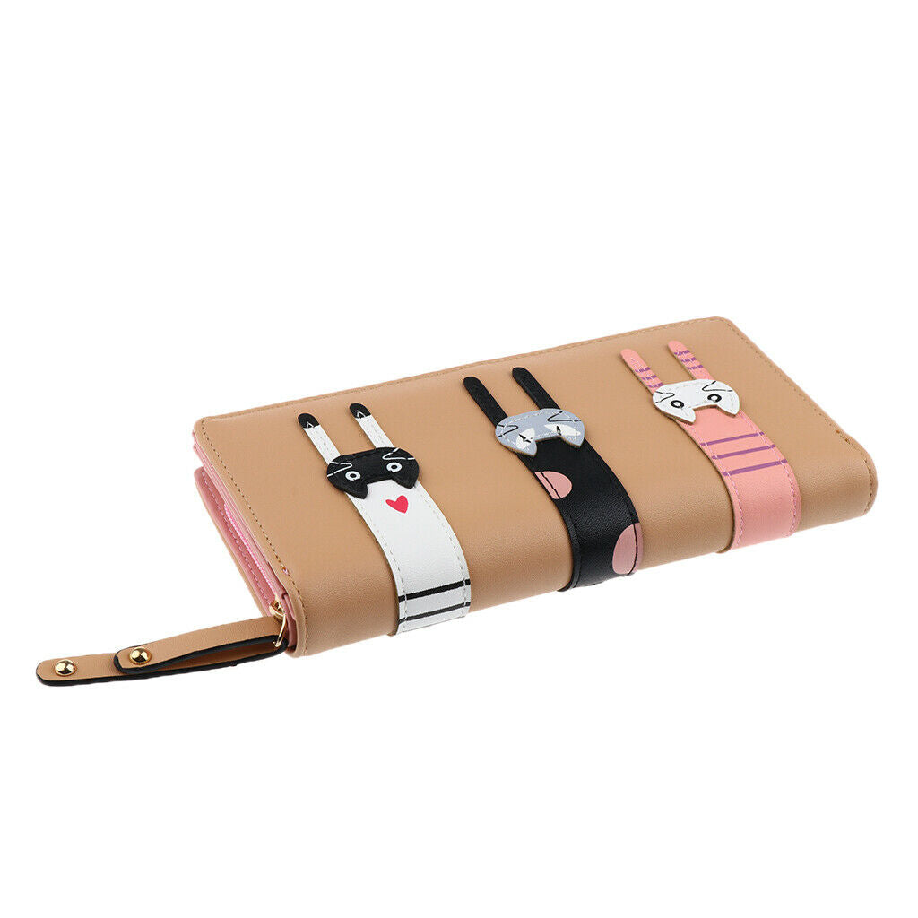 Women Leather Multi-functional Coin Holder Mobile Phone Wallet khaki