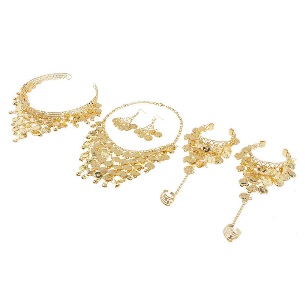 4x Belly Dance Jewelry Set Coin Necklace Bracelets Womens Gypsy Thai Costume