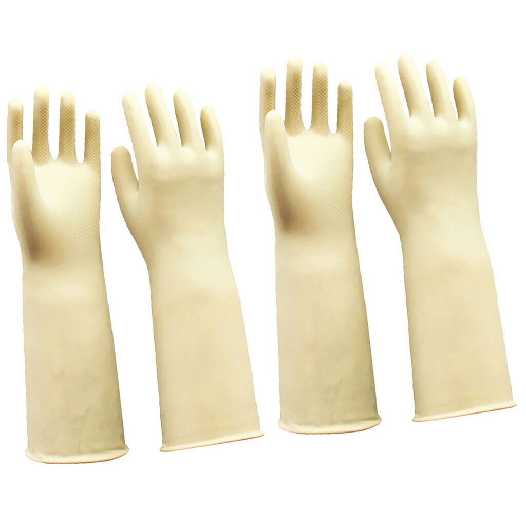 2 Pairs White Latex Gloves Gauntlets Long Sleeve Industrial Rubber 60cm 24