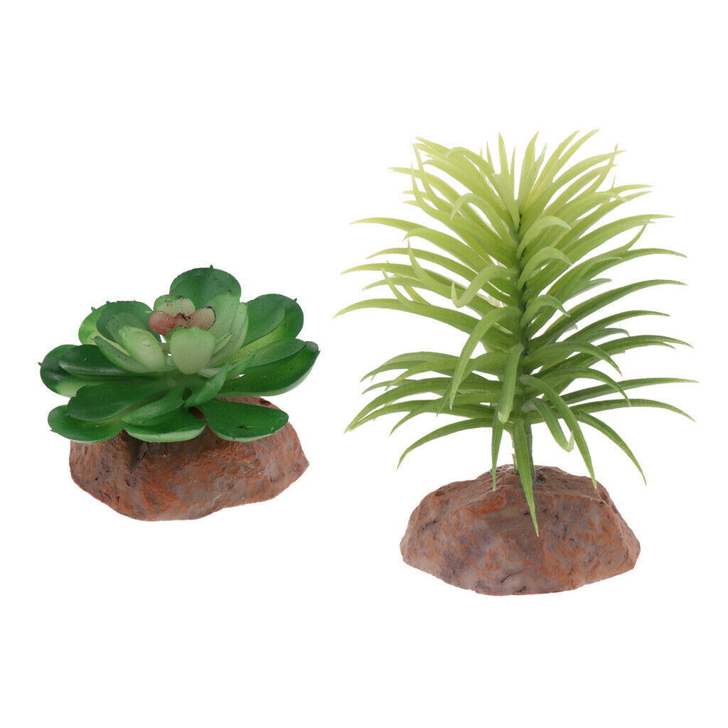 2pcs Animated Plants Underwater Decor Landscape Reptiles Snakes Hidden Cave