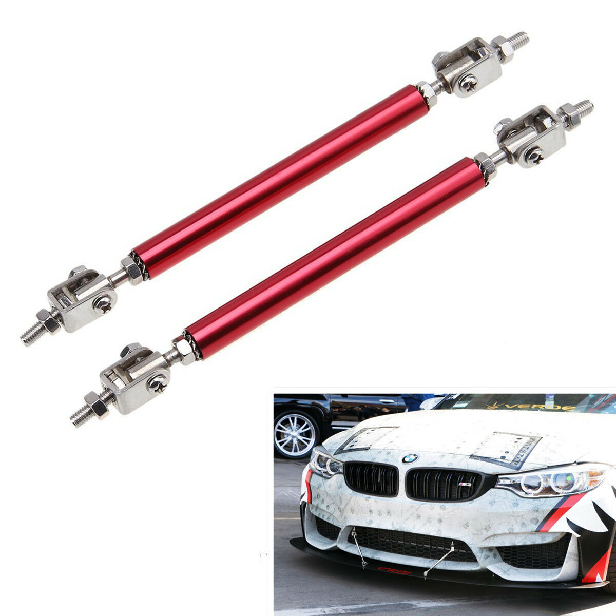2x Adjustable Autos Front Bumper Lip Splitter Diffuser Strut Rod Tie Support Bar