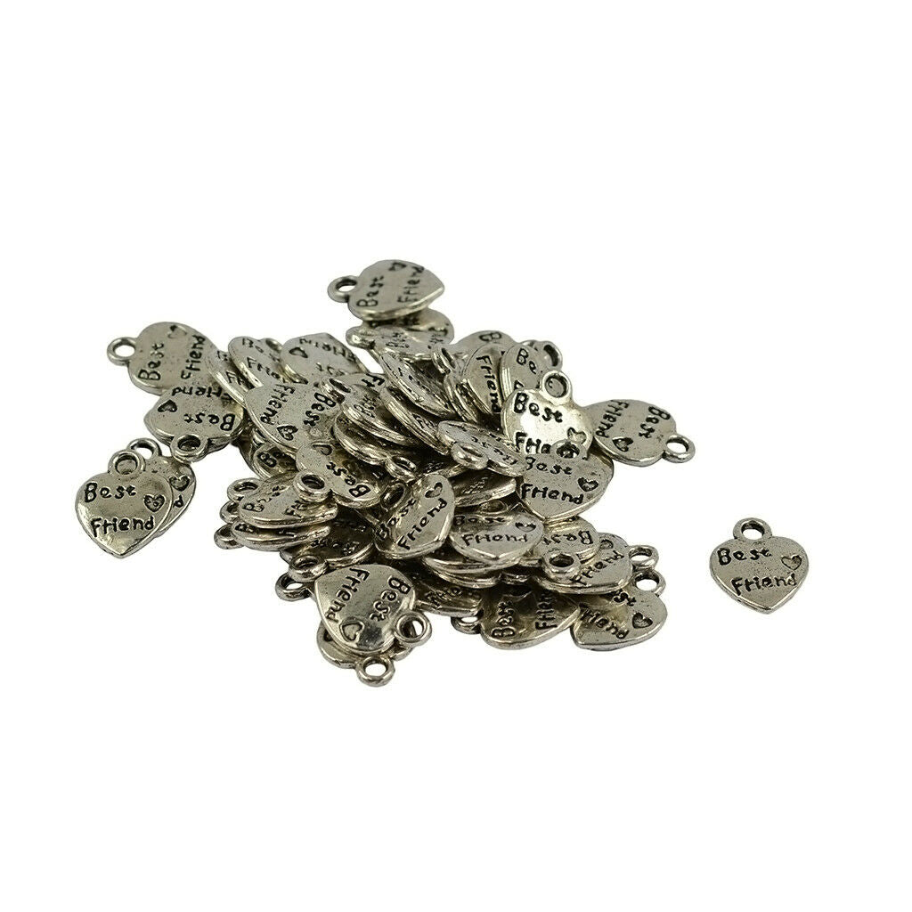 50 pcs. Heart shape charm pendants "Best Friend" pendants for necklace - DIY