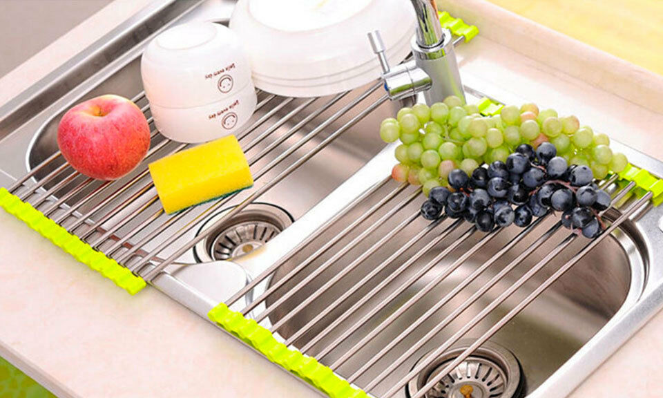 Dish Drainer Pliable Slip Sink Basin Strainer Rest Flat Fuchsia - New