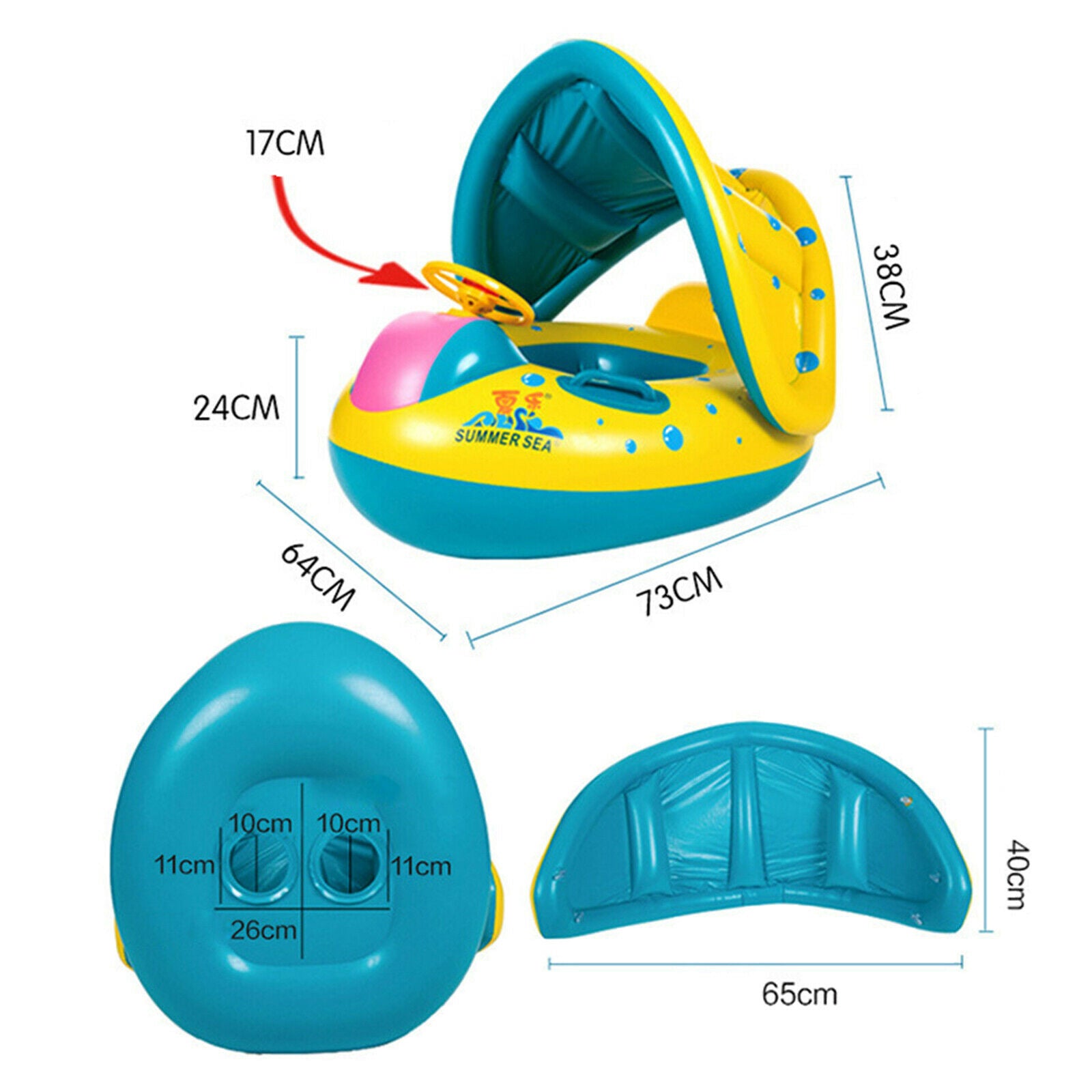 Kids Baby Swimming Ring w/ Removable Canopy Swim Float Toys for Toddler