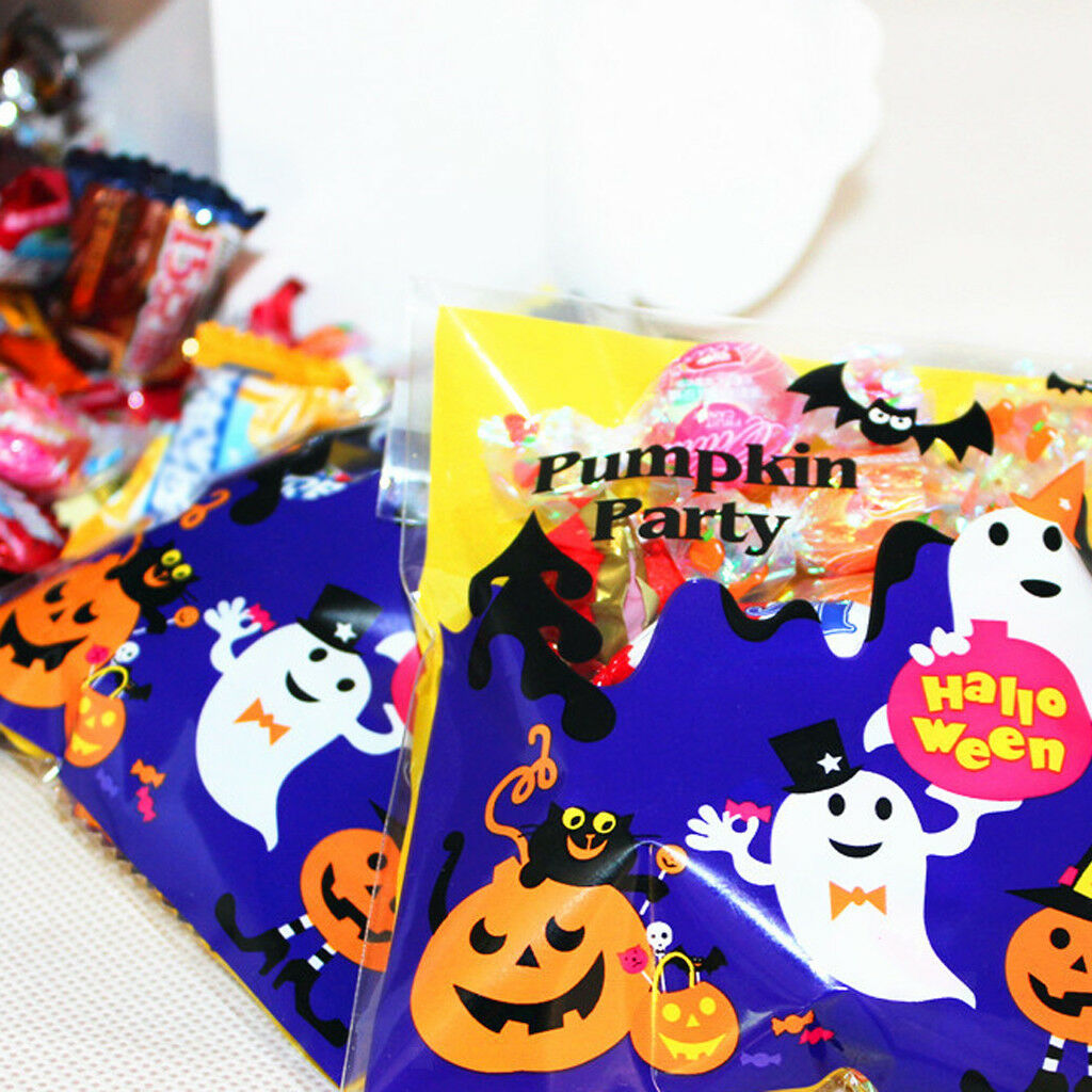 100pcs Happy Halloween Treat Bags Bakery Cookie Candy Sweet Biscuit Gift Bag