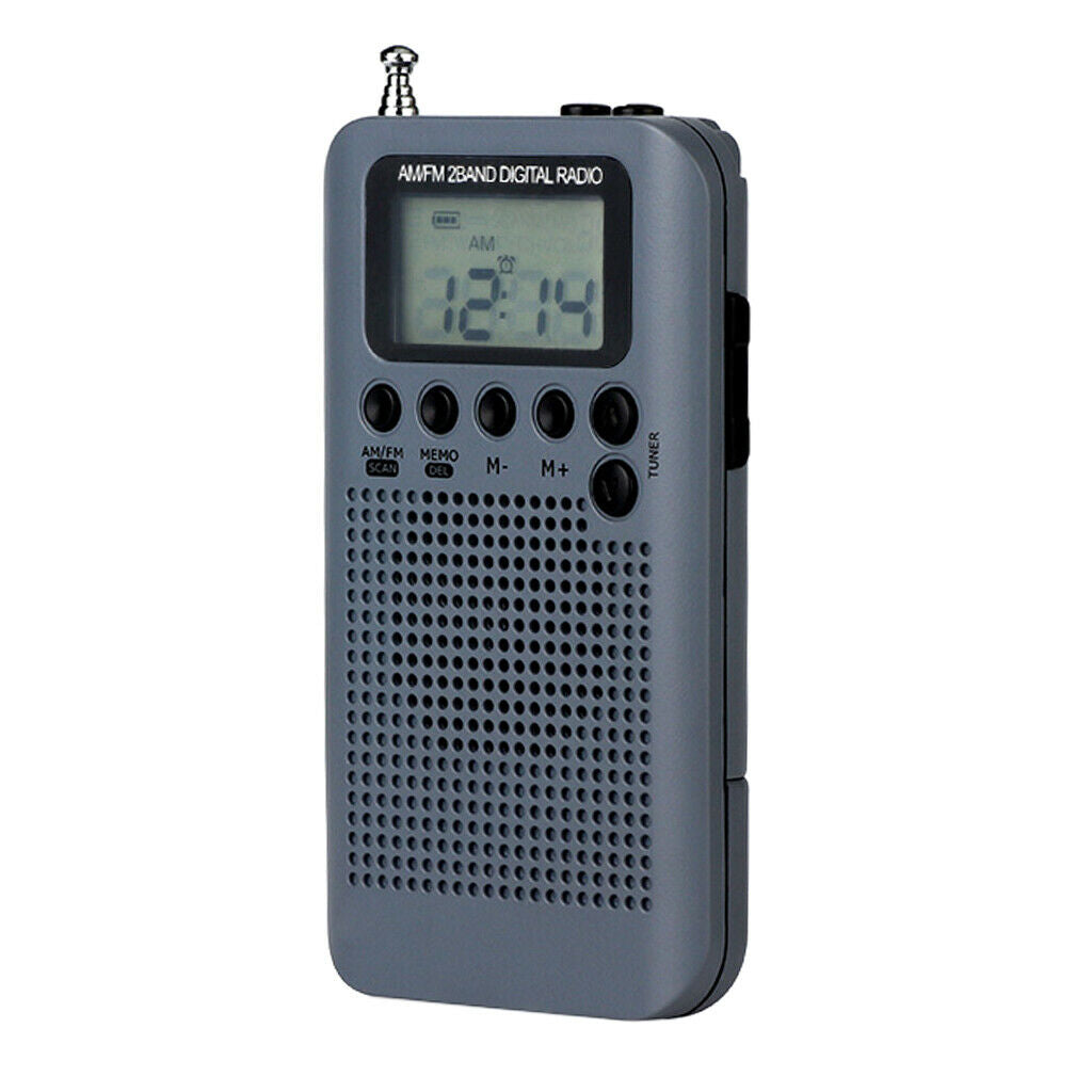 Portable Radio FM/AM Digital With Rechargeable Battery& Earphone Radio Gray