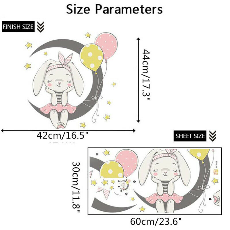 Cartoon Moon Bunny Wall Stickers Paper Kids Room Home Decor Background St.l8