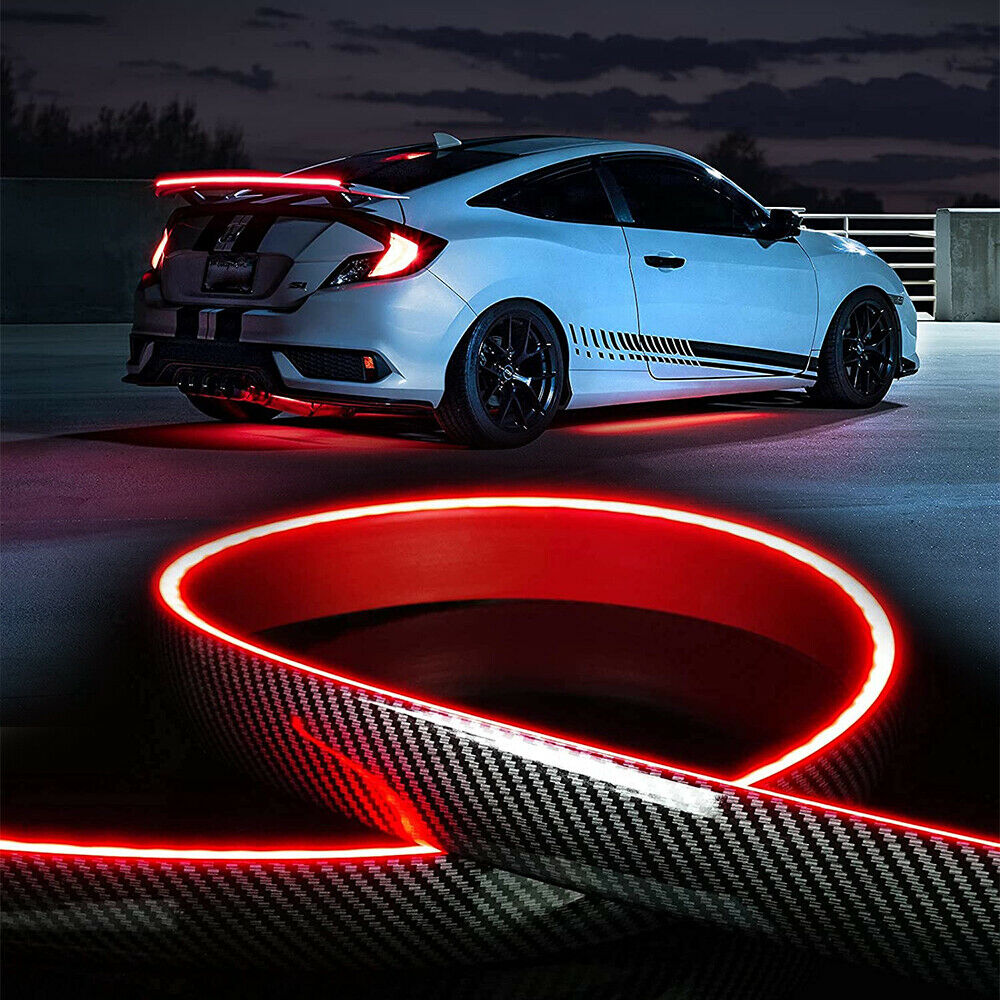 Car Carbon Fiber LED Tail Brake Light Car Rear Trunk Roof Spoiler Lip Tail Lid