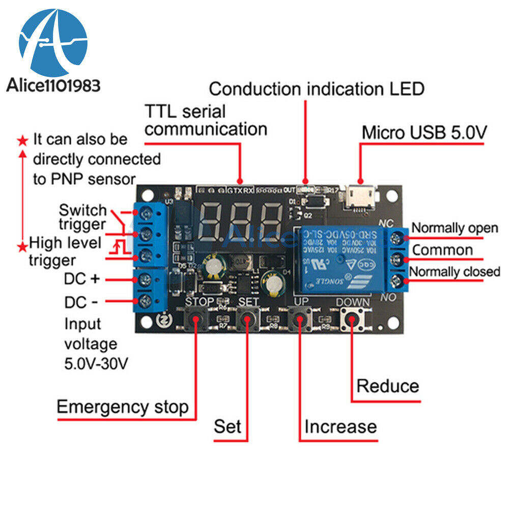 DC 5V/12V/24V Digital LED Cycle Timer Delay Relay Switch  Time Relay Module