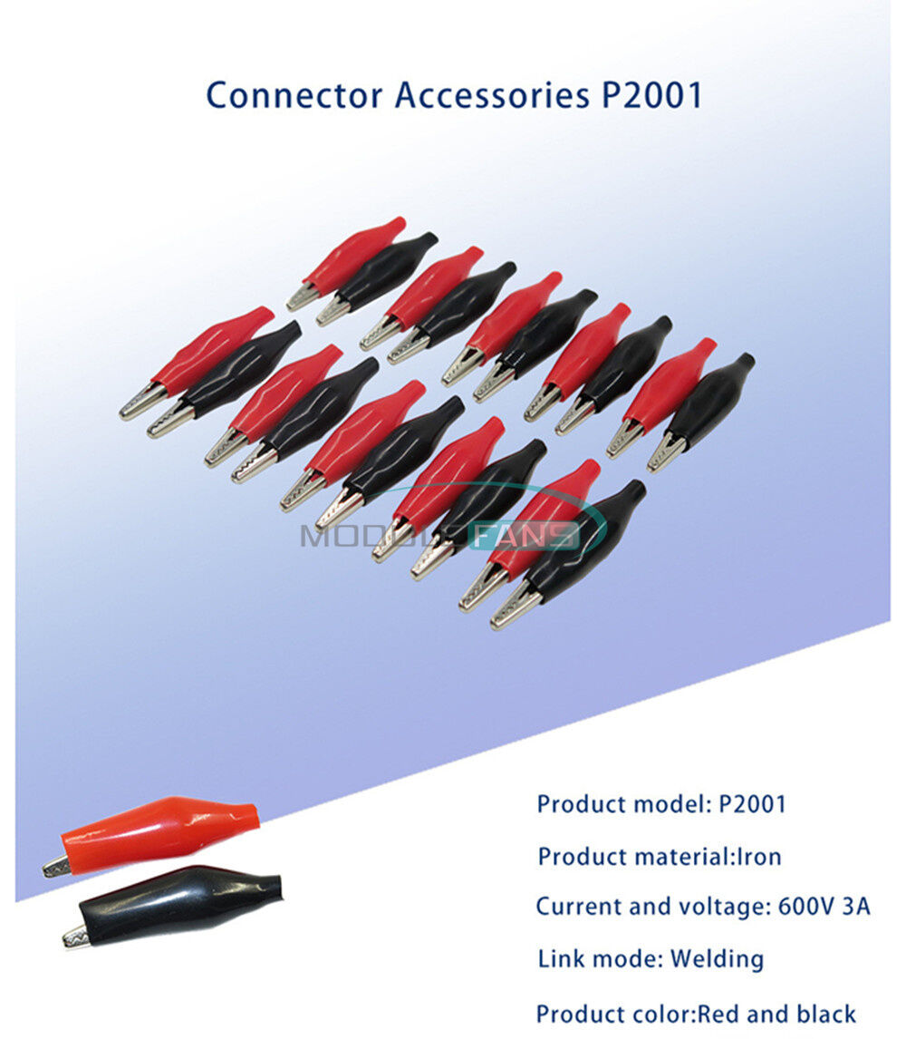 20pcs Soft Plastic Coated Testing Probe Aligator Clips Crocodile P2001 Black Red