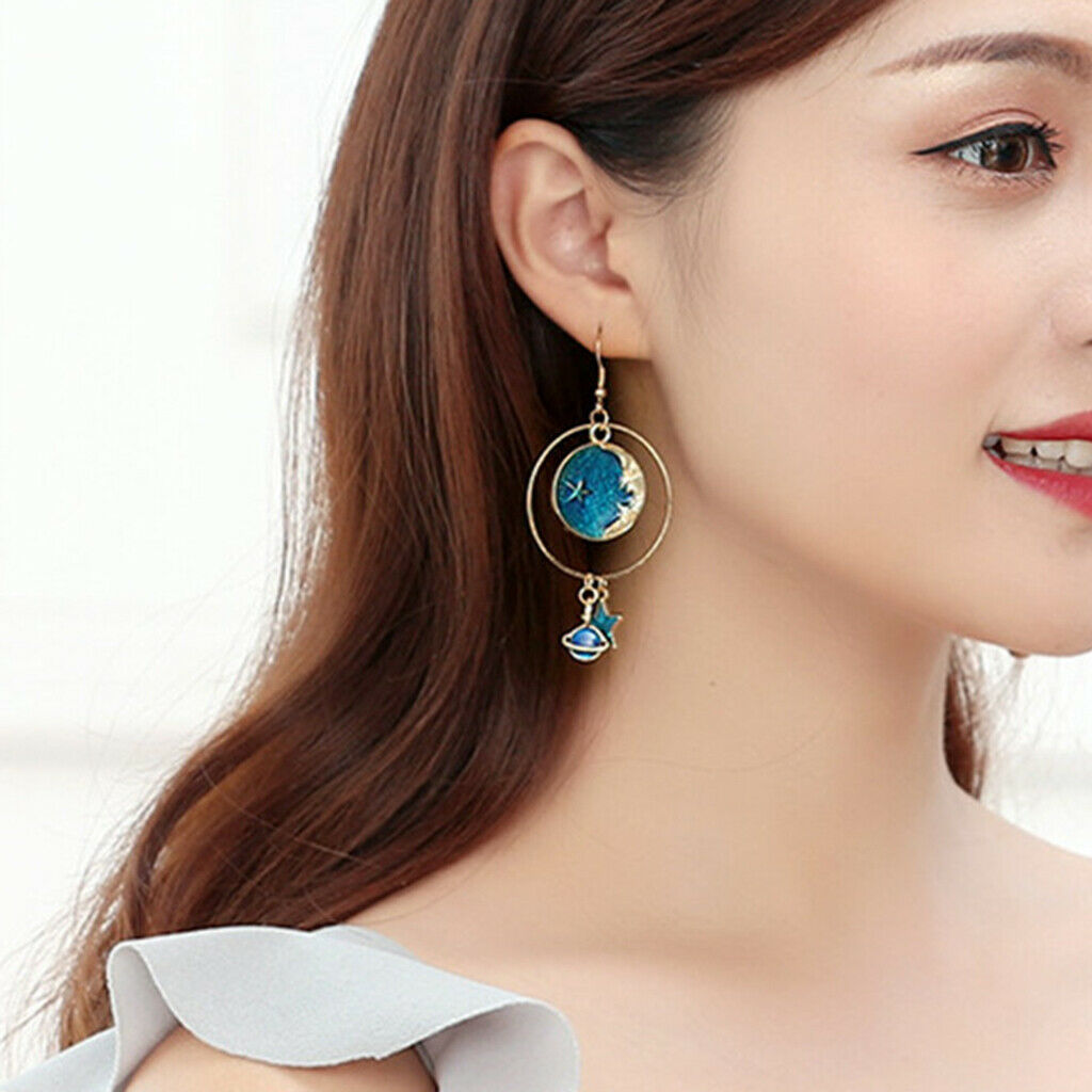Enamel Cartoon Dangle Earrings Wedding Party Studs Star Moon Women Jewelry