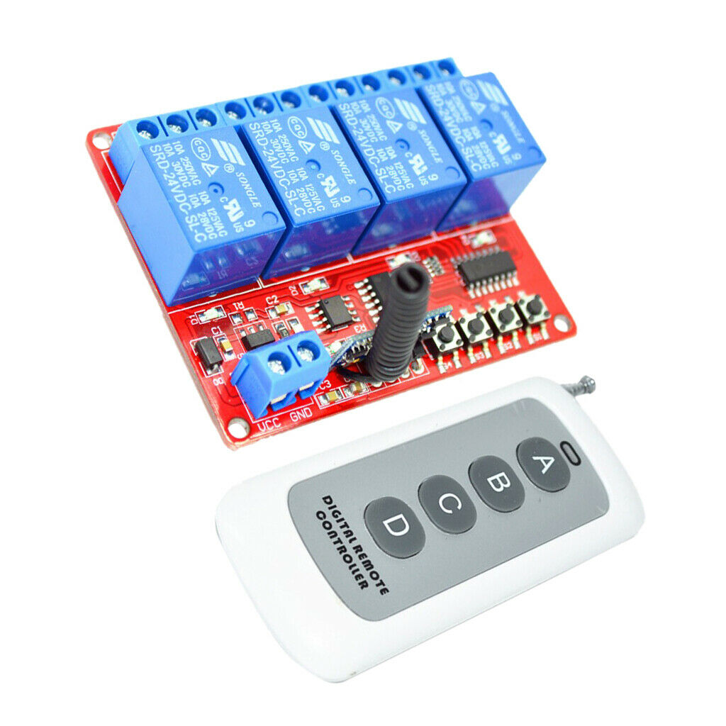 24V 4CH Relay Wireless Remote Control Lamp LED Switch Transceiver 1000m