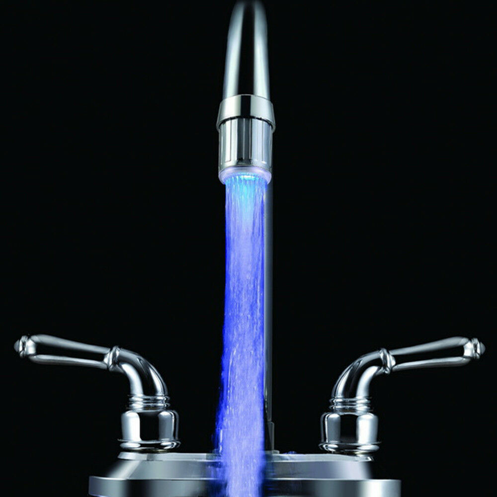 Luminous Glow Light-up LED Shower Tap Faucet Nozzle Head W/Blue Light New