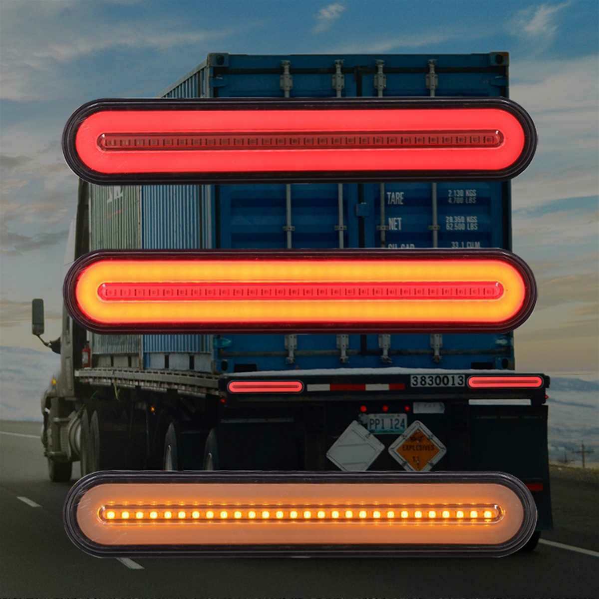 3 in 1 Neon LED Trailer Truck Brake Light Brake Stop Light Signal Lamp 12-24V