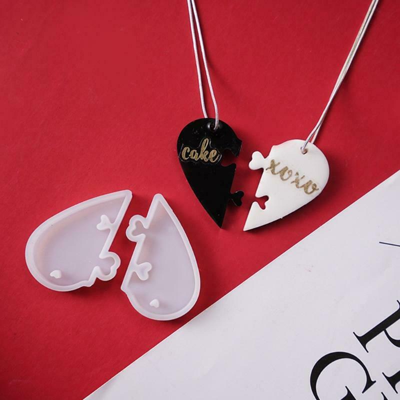 Couples Keychains Heart Shape Silicone Mold Lovers Puzzle Pendant Casting Molds