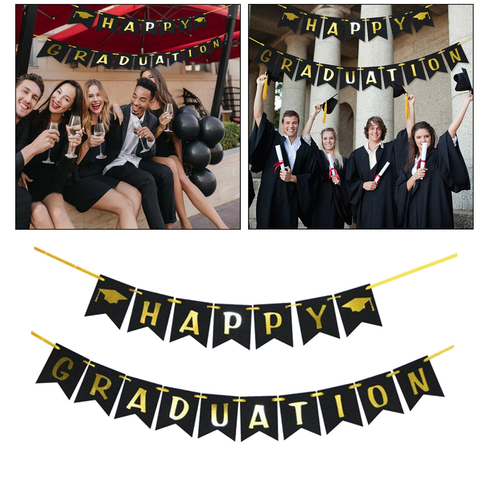 Congrats Grad Burlap Banner Bunting Graduation Banner Decor Flag 18x13CM