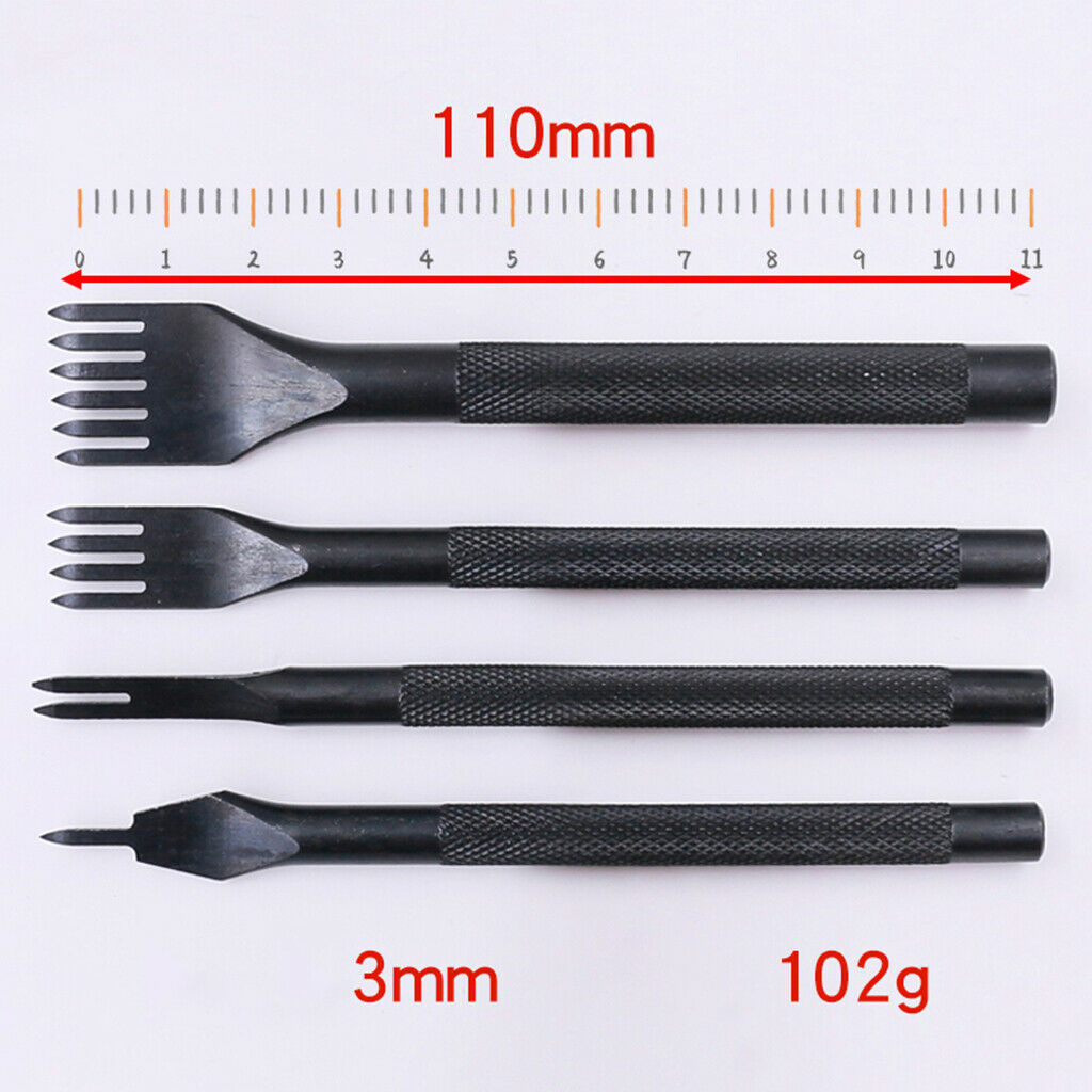 4pcs 3mm Pricking Leather Punching Stitching Punch Tool Set 1+2+4+6 Prong