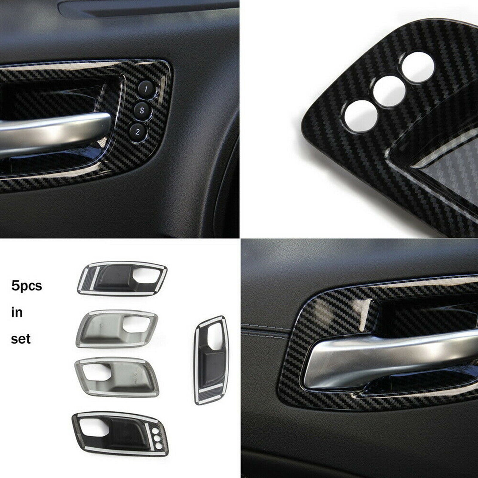 Carbon Fiber interior Door Handle Bowl Cover Trim for Dodge Charger 2011-2021