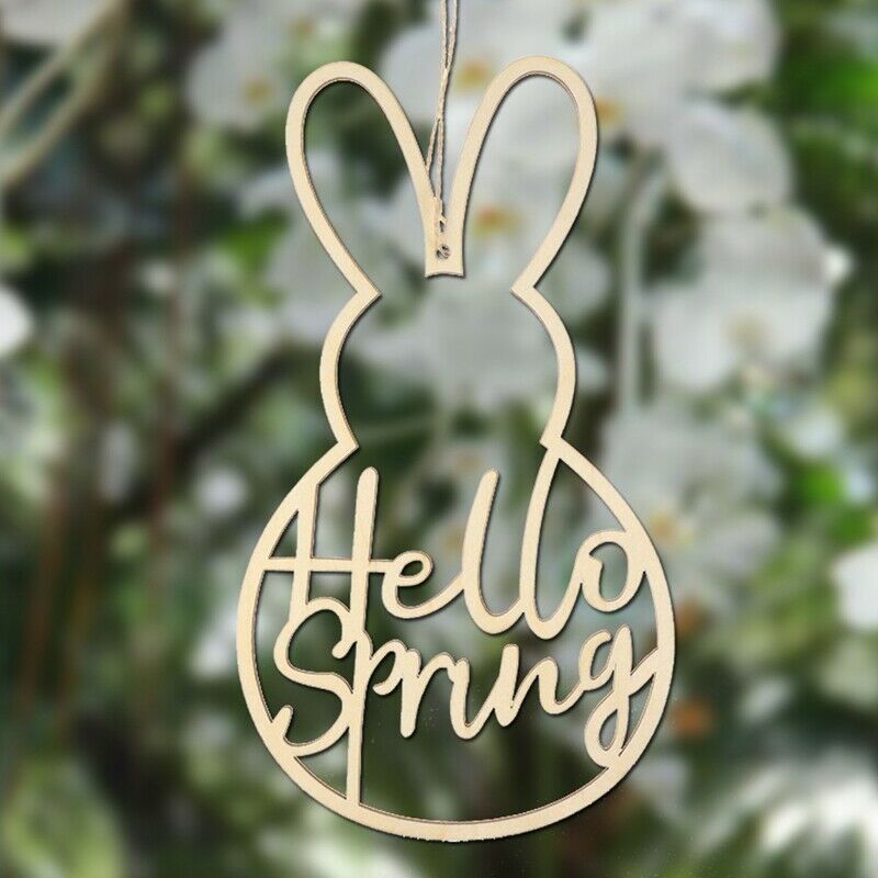 4 PCS Wooden Hello Sp Wreath Sign Easter Bunny Wreath Sp Wedding Decor EasteE4H8