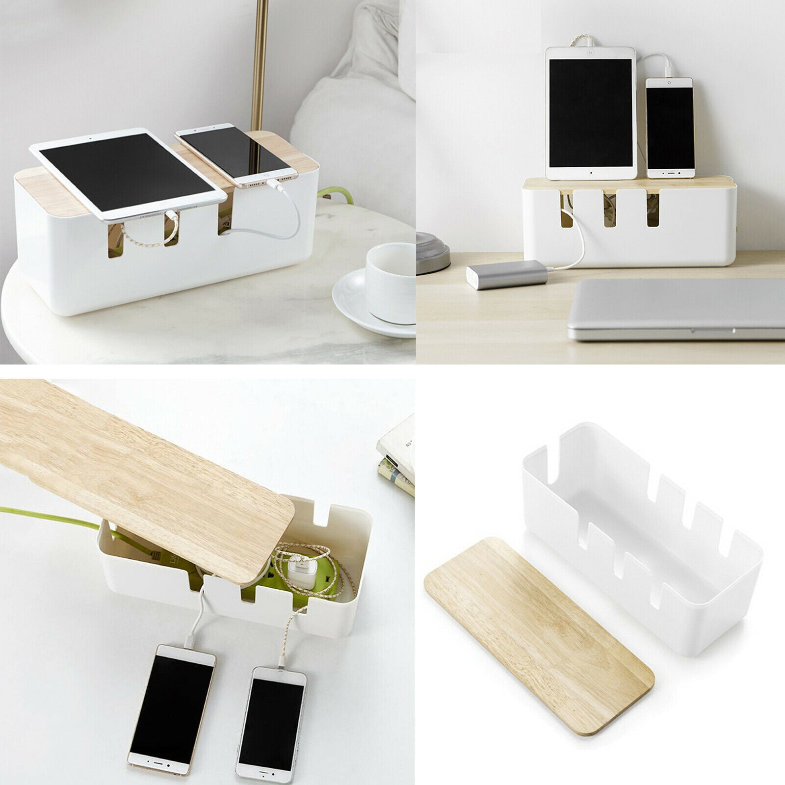Wooden Cable Management Box Power Strips or Surge Protectors 12x5x4.6 inch