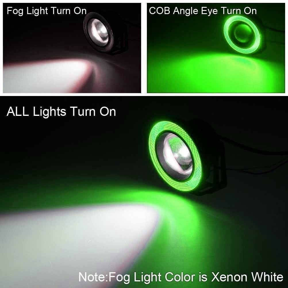 Car 2.5" Angel Eye COB Green Halo Ring LED Projector Driving Fog Light Work Lamp