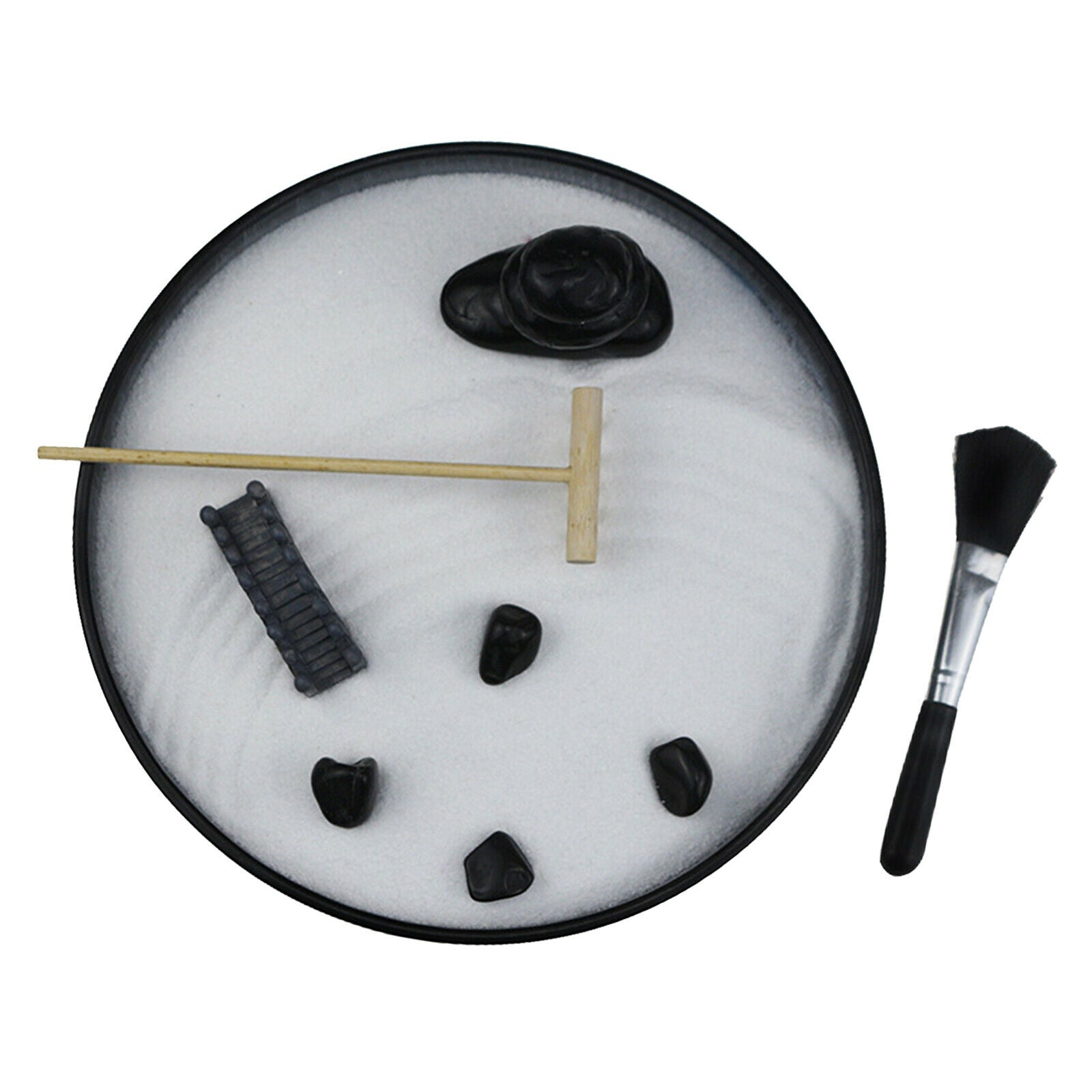 Mini Zen Garden Feng Shui Sand Tray Bridge Rake Rock Desktop Pressure Relief