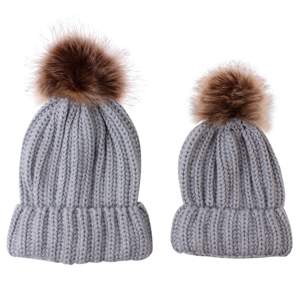 Parent Child Warmer Hat Mother Daughter Son Winter Warm Knit Hat Gray