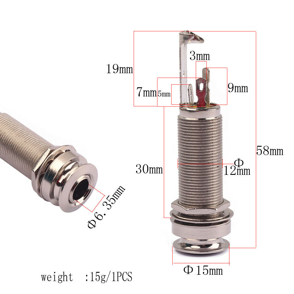 6.35mm 1/4'' Endpin Stereo   Output Socket Plug for Guitar Bass Mandolin