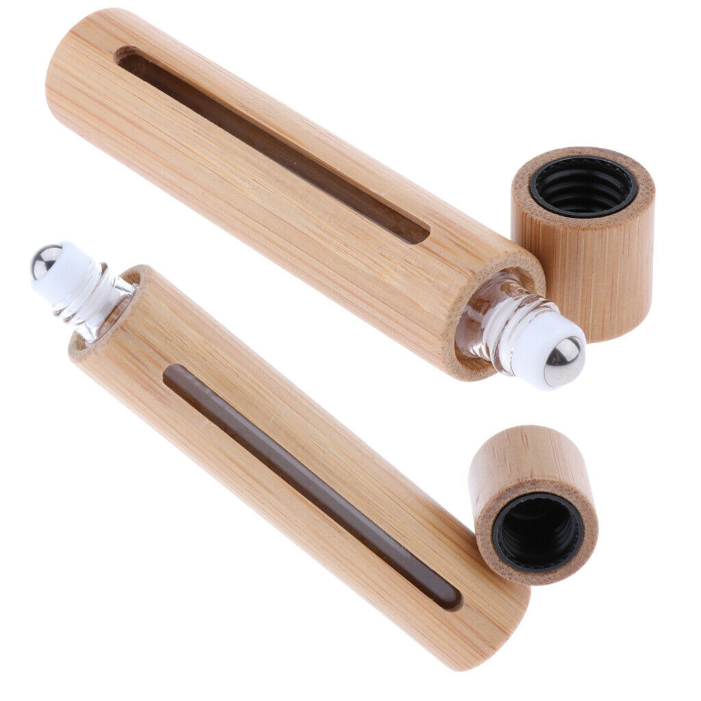 2X 10ML Bamboo Roller Bottle Roll On Bottle fo Essential Oil Steel Bead Head