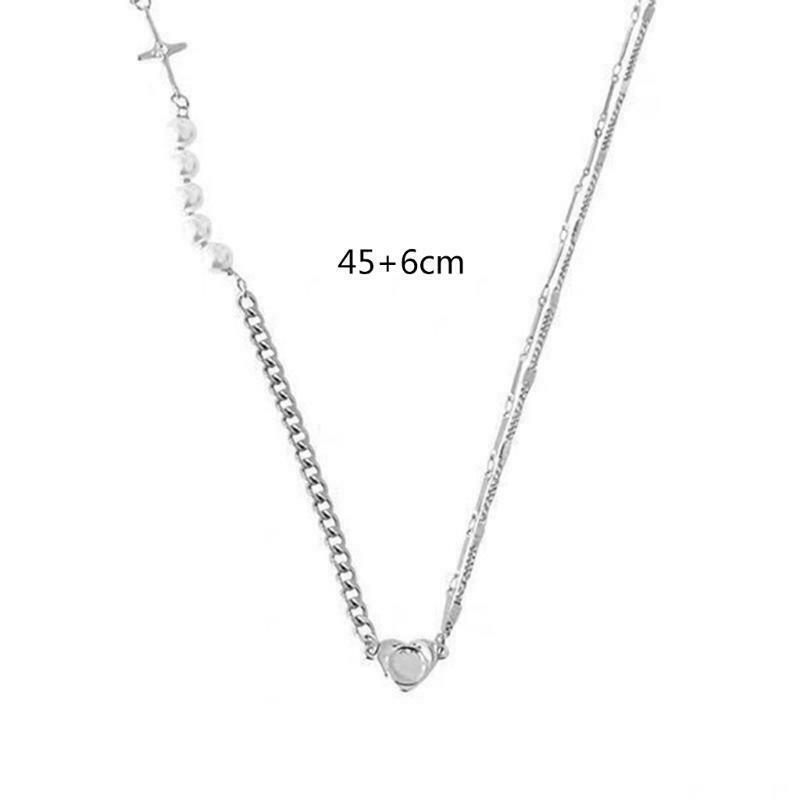 Choker Necklace for Women Big Fluorescent Pearls Alloy Chain with Glitter Cross