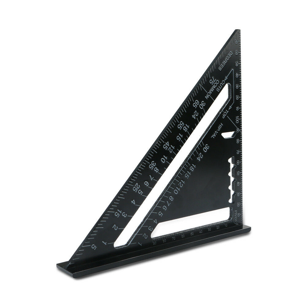 7'' Aluminum Alloy Triangle Metric Woodwork Ruler Angle Protractor Gauge Black