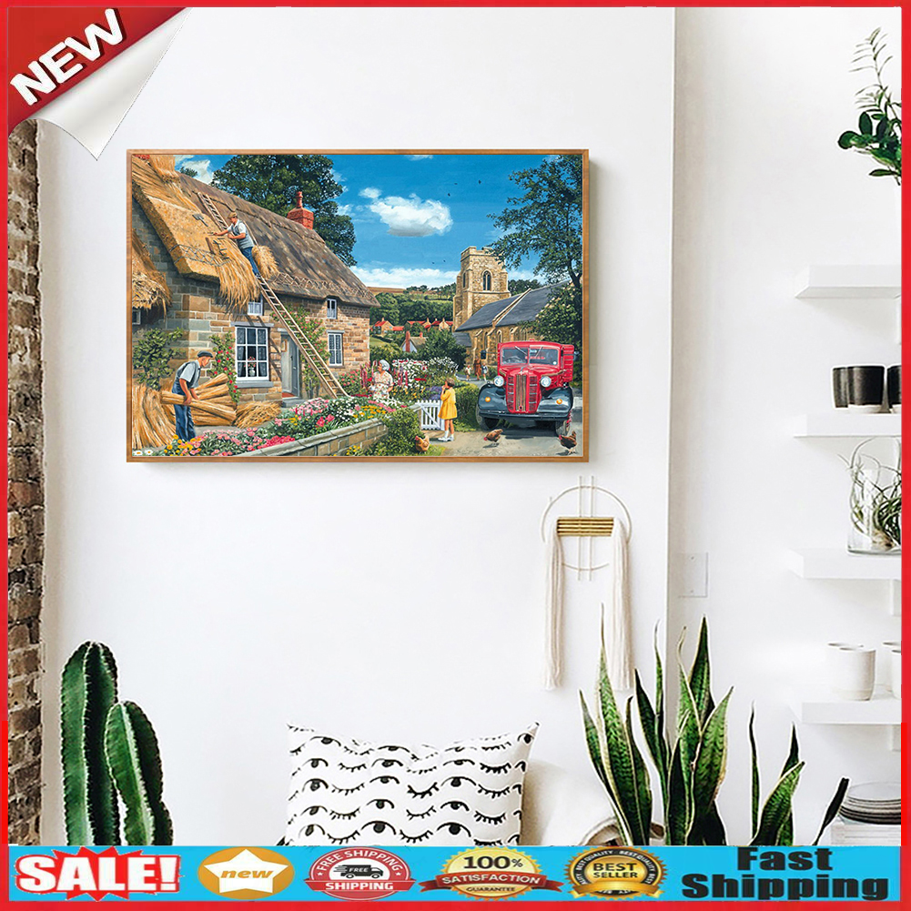 5D DIY Full Round Drill Diamond Painting Building-House Men Kit Drawing @