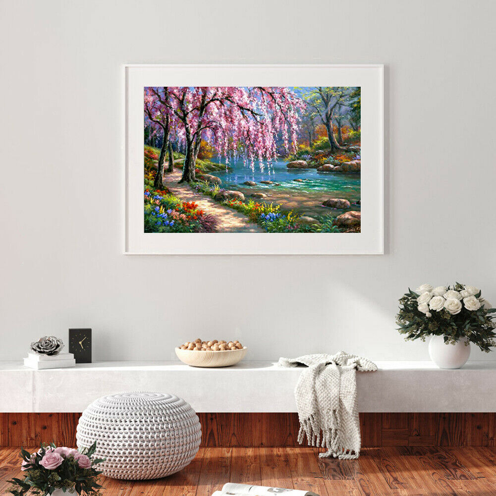 Full Square Drill Cross Stitch River Tree Embroidery Diamond Painting Craft @