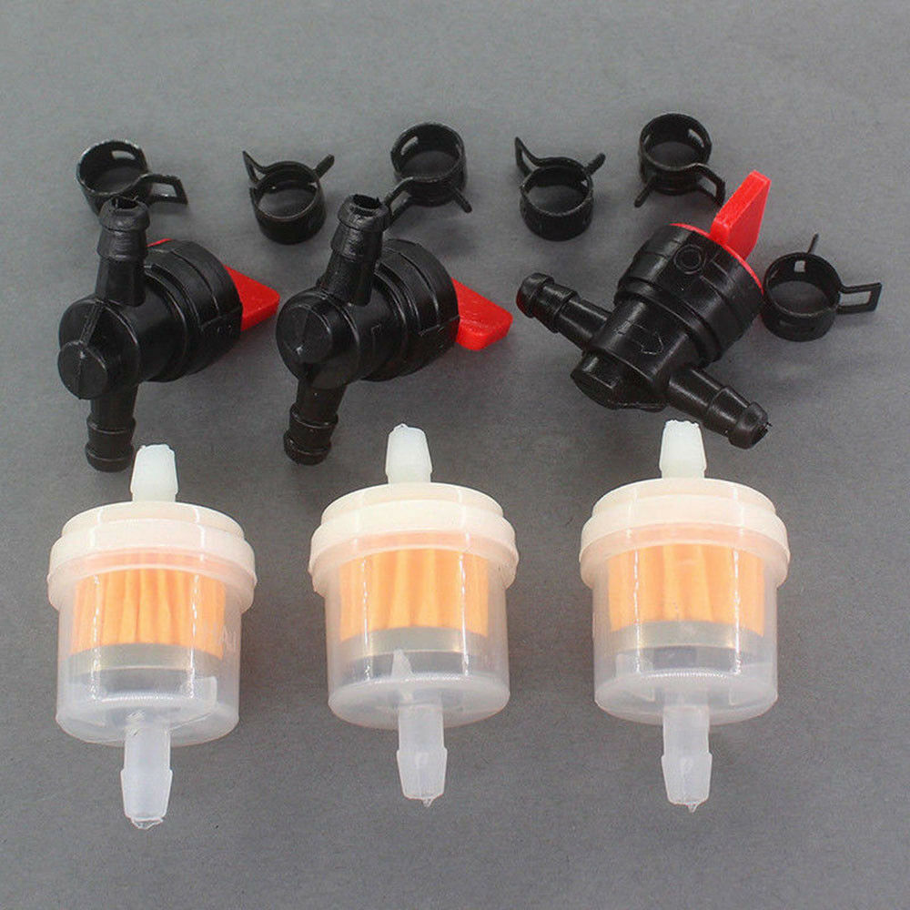 3Kit 1/4" In Line Fuel Gas Filter Shut Cut Off Valve Clamp For Briggs & Stratton