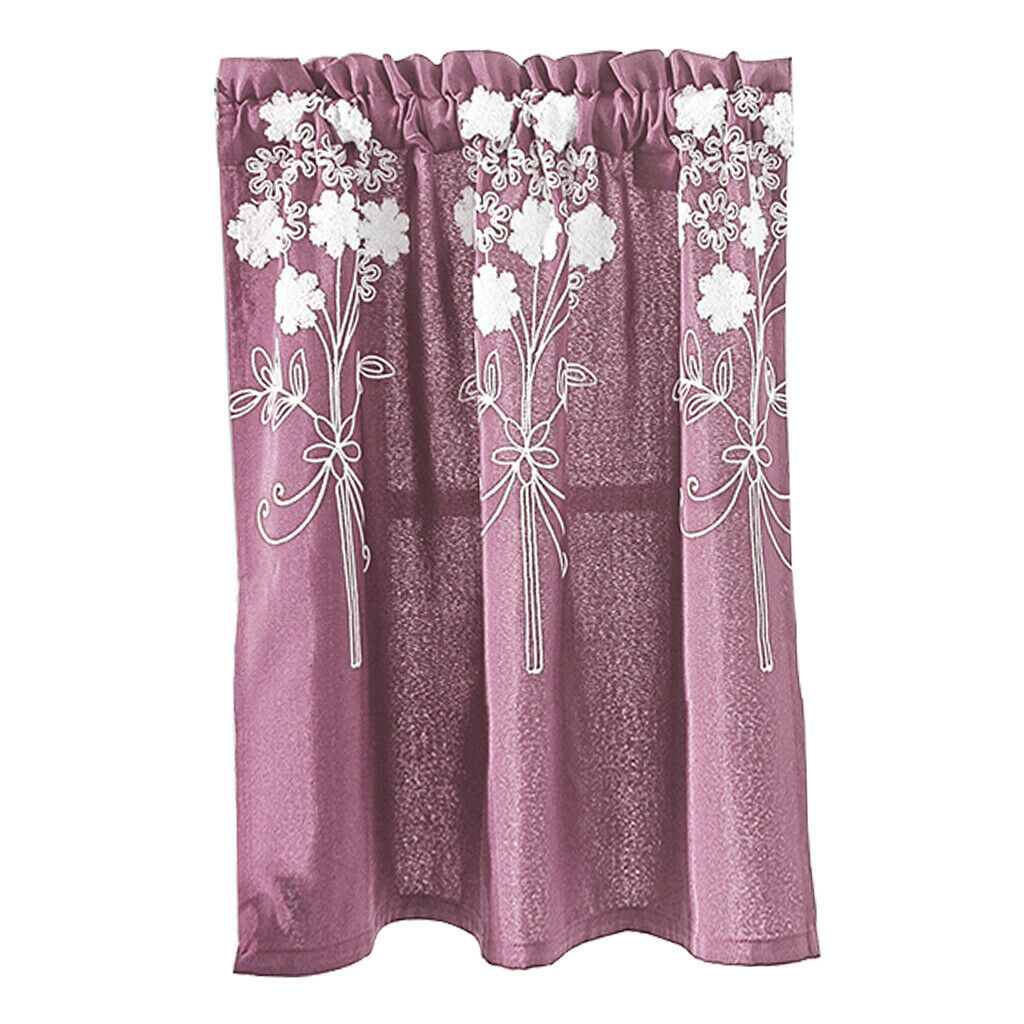 Floral Window Curtain Semi-Sheer Kitchen Curtain Tier Purple - 74x61cm