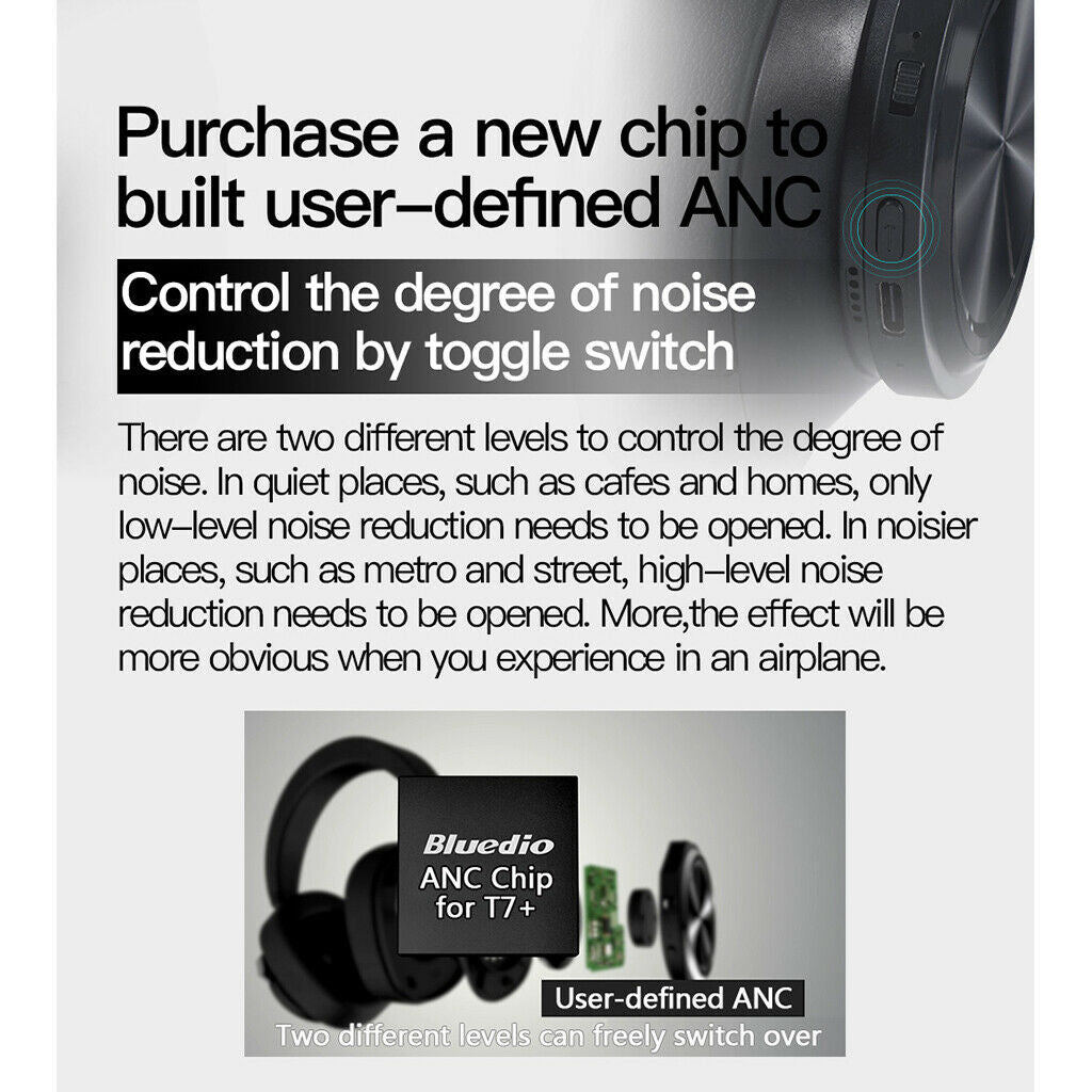 Wireless Bluetooth Stereo Over-Ear Headphones Active Noise Cancelling w/ TF Slot