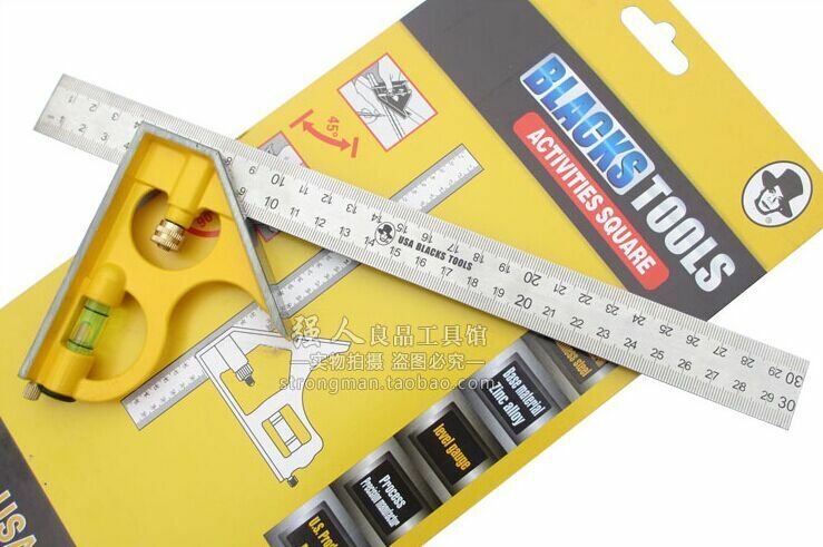 BlACK TOOLS Stainless steel adjustable square 300MM Carpenters' rules 45 degree