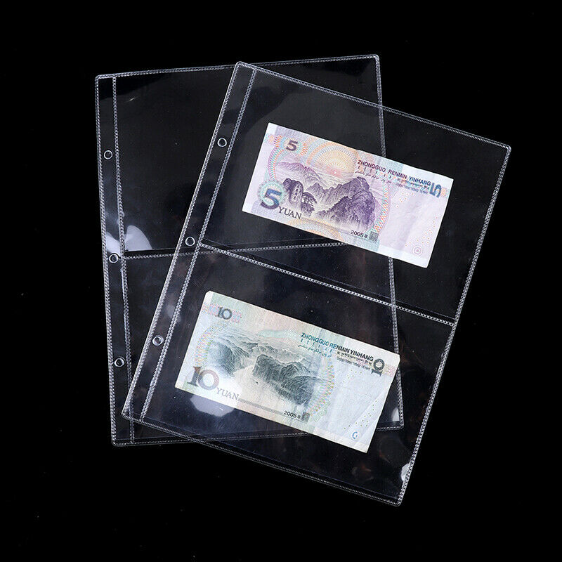 5pcs 2Pockets Per Page Clear Paper Money Album Banknote Stamp Badges Coll.l8