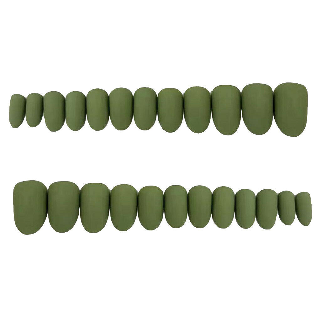 24Pcs Matte Ballerina Pure Color Full Cover Short False Nails Art Tips Green