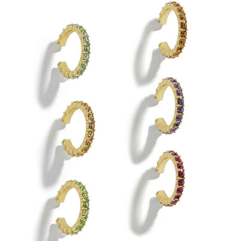 6Pcs Fashion Ear Cuff Set Earring Women Colorful Crysatl Cartilage Ear Clip Kt