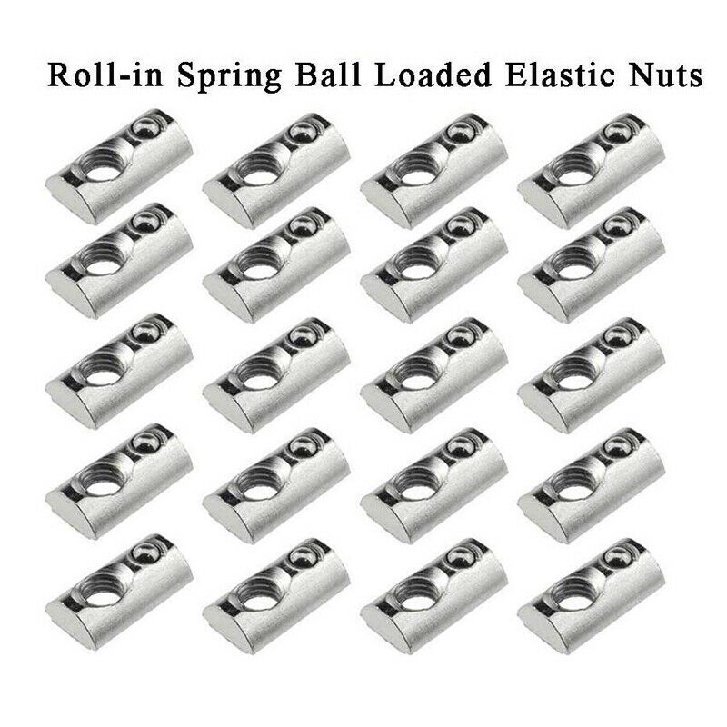 25 Pack 2020 Series M5 T Slot Nuts Roll-In Sp Ball Loaded Elastic Nuts for 202B4