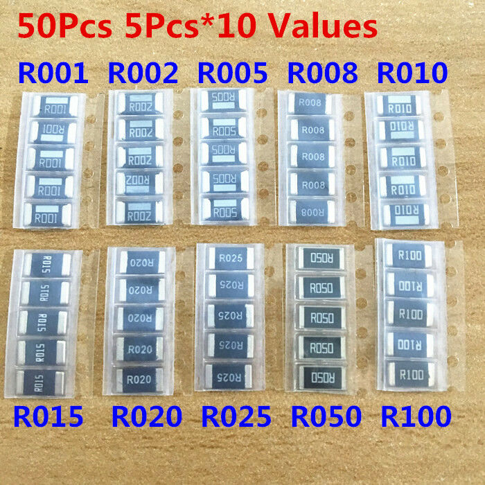 50PCS 10 Value 2512 SMD Alloy resistor assorted kit R001 R005 R010 R050 R100 1R