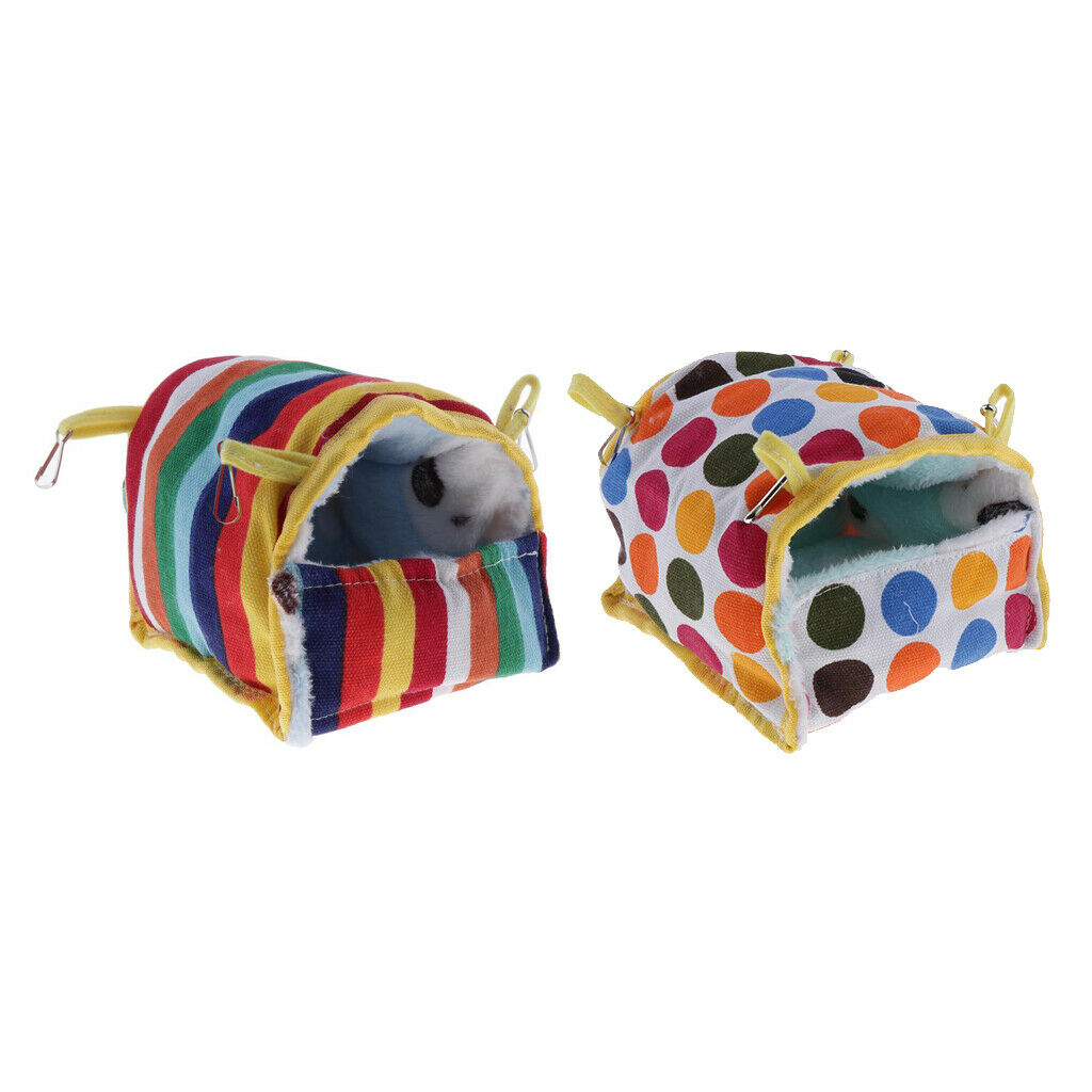 Set of 2 Cloth Hamster Sleeping Nest Warm Cage Ribbon Pattern Indoor Outdoor