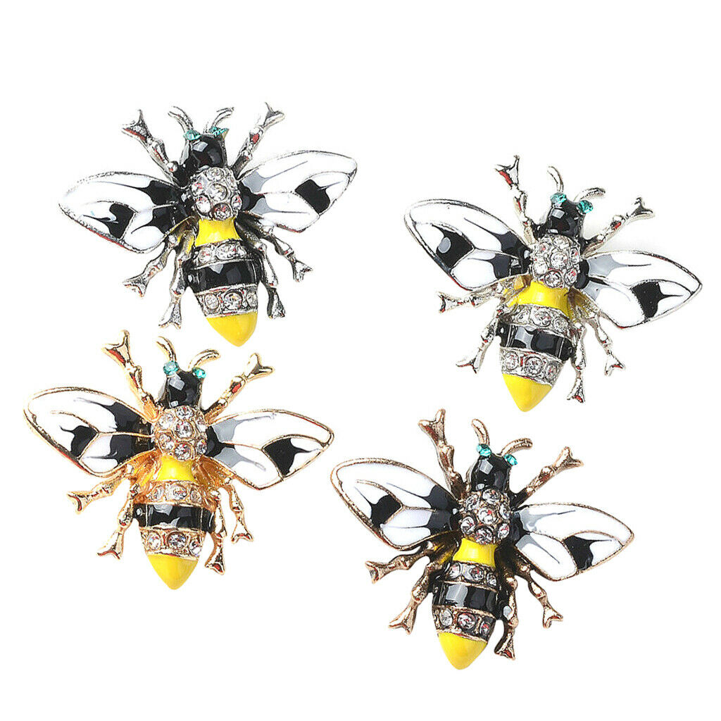 4x Alloy Bee Crystal Enamel Flatback Button for DIY Hair Accessories Jewelry
