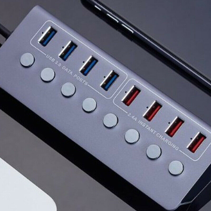 4X(Aluminum Alloy 8-Port USB3.0 Splitter 4 Port Laptop Extended USB HUB 4 PG2I7)