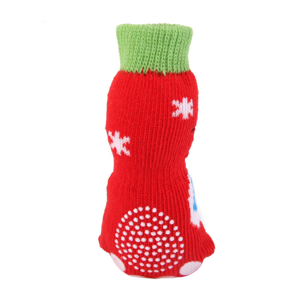 4 x Red Christmas Snowman Non Slip Dog Socks, Dog Paw Protection to Provide