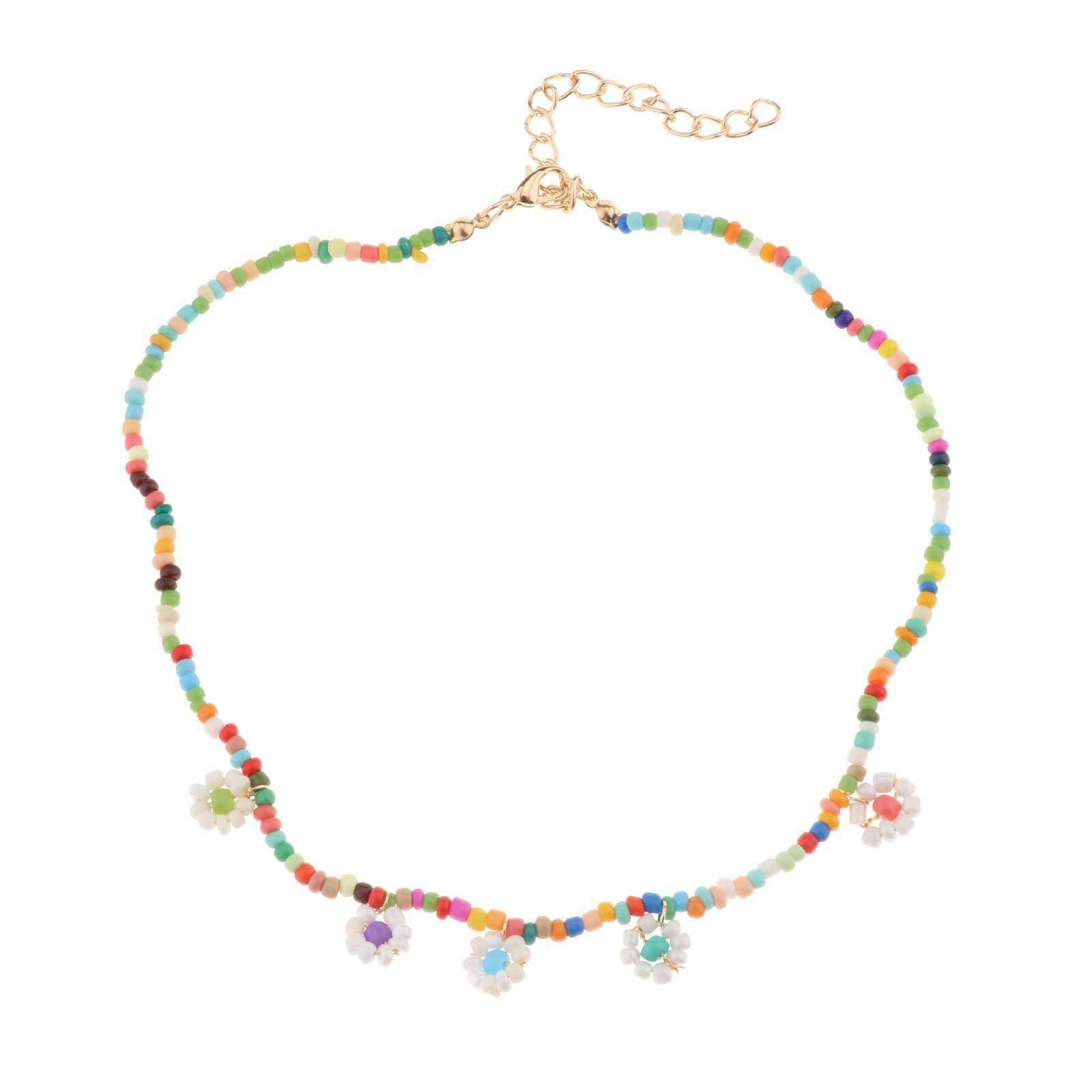 Womens Charm Trendy Hand-woven Beads Flower Long Necklace Summer Beach Chain