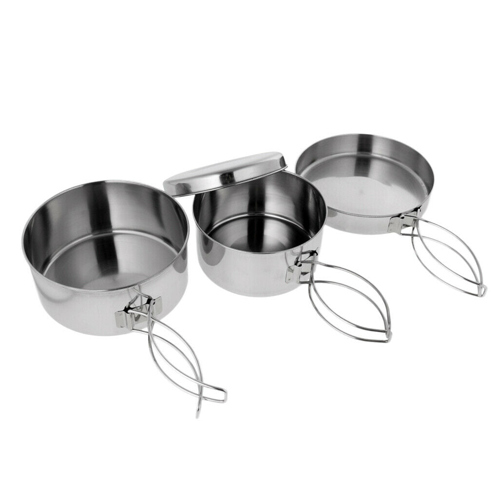 Portable Camping Folding Stainless Steel Cookware Backpacking Pot Pan Set
